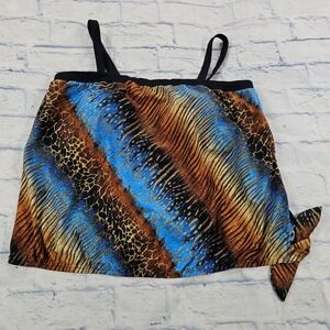 Maxine of Hollywood Tankini Top Womens 20W Blue Animal Print Side Tie